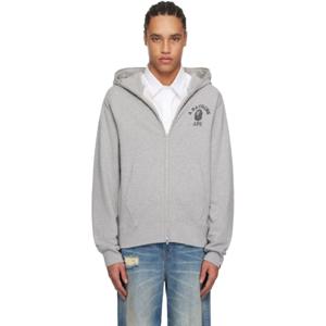 25 SS BAPE 남성 그레이 오버 프린트 집업 후드티 242546M202025