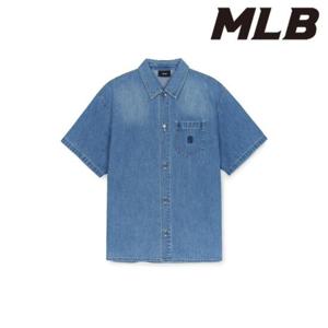 MLB (3ADRV0253-50BLL) 바시티 로고 반팔 데님셔츠
