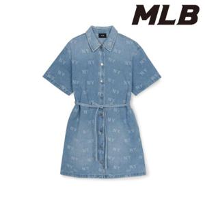 MLB (3FDDM0253-50BLL) 여성 클래식 랜덤 모노그램 자카드 반팔 데님 원피스