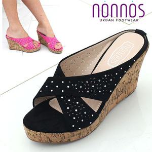 [논노스/nonnos]큐빅라인스통굽 웨지슬리퍼(M-6183-75)