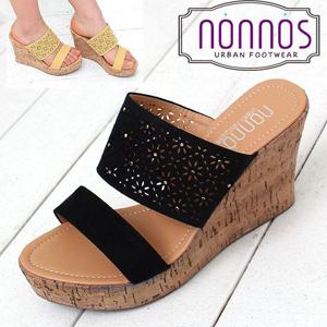 [논노스/nonnos]큐빅 2라인 통굽 웨지 슬리퍼(M-6183-59)