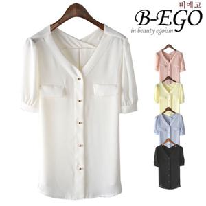 [비에고]C310_공갈포켓 브이넥 블라우스