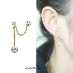 14K GOLD 라운드베이스투핀이어링(한 짝)#GE2425