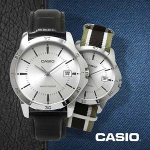 CASIO 카시오 MTP-V004L-7A 남성 가죽+카키3 나토시계
