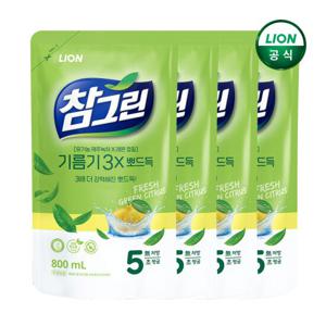 참그린 레몬 녹차 기름기뽀드득 800ml 리필 x 4개