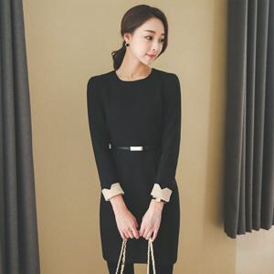 오드 DRH523 심플 소매배색 원피스