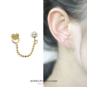 [쥬얼리팜므파탈]14K GOLD_미니하트투핀이어링(한 짝)#GE2518