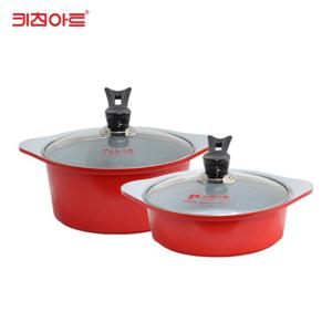 키친아트 V라인 세라믹 스톤코팅 칼라 주물 냄비 2종C-24양+22전