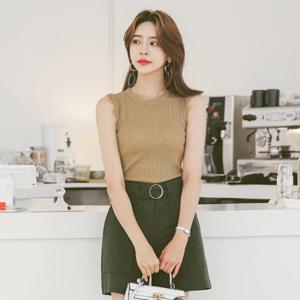 오드 TPK073 프린지 민소매 슬림 골지 니트