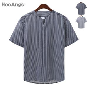 [후앙스] 오버핏 잔 스트라이프 헨리넥 반팔셔츠 SMST4747