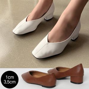 [바닐라슈] 베이븐 각코 V컷 절개라인 플랫,펌프스(1cm,3.5cm)