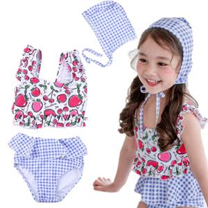 [조이멀티]딸기와 체리 아동 수영복 3종세트(90-140) 700030