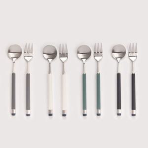 보겐 큐브 투톤 티스푼 티포크 실버 택 1