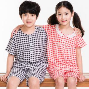 이라인 국산 레이온 스윗체크 아동 반팔잠옷
