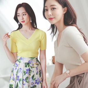 오드 TPL077 소프트 브이넥 골지 니트티
