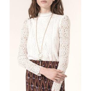 바네사브루노 19FW 화이트 레이스배색 긴팔블라우스 VIBL9F204WT