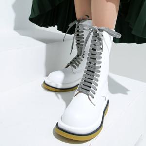포크슈즈 소가죽 화이트 여성여자 통굽 워커부츠 4cm