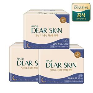 디어스킨 생리대 에어엠보 오버나이트 12P x 3팩+중형4p+[2셋 화장솜 ]