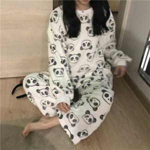 여자 겨울 극세사 홈웨어 팬더 파자마 수면잠옷 세트