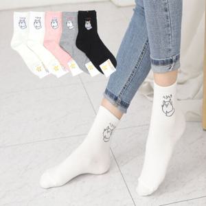 여성 스마일캣 양말 5켤레 중목 면 캐릭터 패션 학생
