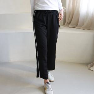 여성 2라인 배색 일자 포켓 밴딩팬츠 허리스트링 츄리닝