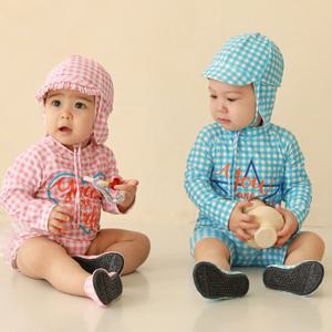 [조이멀티]체크 블루 핑크 아동 래쉬가드(90-110) 204397