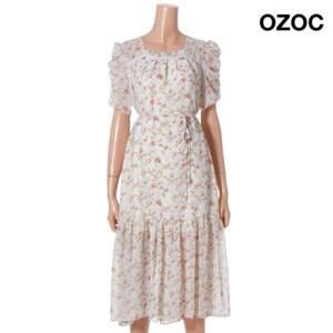 [오조크] 스퀘어넥 셔링 허리 끈 나염 원피스 (K75-51430)