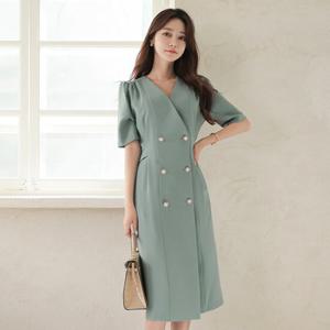 오드 DRM346 진주 더블버튼 포인트 원피스