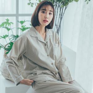 도씨 홈웨어 여성용 순면 긴팔 카라 커플 잠옷 상하세트