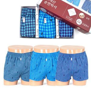 남성속옷 국내산 순면 트렁크 사각팬티 3매