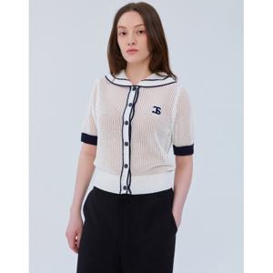 질스튜어트 뉴욕 여성 24SS 화이트 컬러배색 아크릴혼방 니트 가디건 JSSW4B220OW