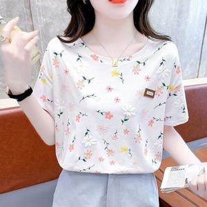 [비틀버드]핑크 입체 화이트 플라워 반팔 티셔츠 URD_530