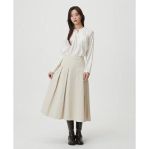 플라스틱아일랜드  (PR7WS164)  BEIGE 턱 플레어 스커트