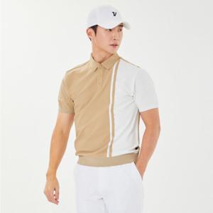 [볼빅]남성 골프 세로 컬러블럭 Y카라 반팔 니트 VMKTP302
