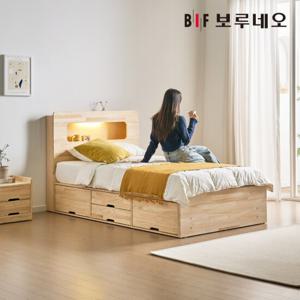 [착불] 보루네오 코지 4서랍 편백나무침대 원목 수납헤드 슈퍼싱글 본넬매트리스