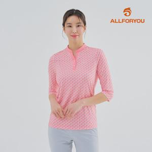 [올포유] [모델착장] 여성 기하학 프린트 차이나넥 7부 티셔츠 AWTHM3361-304