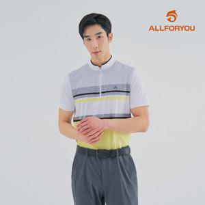 [올포유] [모델착장] 남성 스트라이프 프린트 냉감 반집업 반팔 티셔츠 AMTHM3361-203