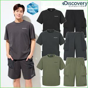 디스커버리 25년 여름 프레시벤트 워시드 남성 경량 반팔 반바지 트레이닝세트 DMTR67053-DMTB67053-DXNW