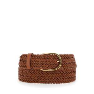 DRAGON DIFFUSION Brown Belt with Buckle Closure and Interwoven Design in Leather Woman 6040TAN