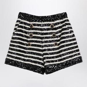 BALMAIN 스팽글이 달린 블랙/화이트 스트라이프 반바지 DF1PA265XJ31/XH_BALMA-EAB