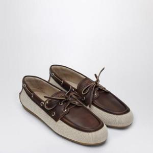 MIU MIU Brown loafer in canvas and leather 5D376E0053LQM/Q_MIU-F0J51