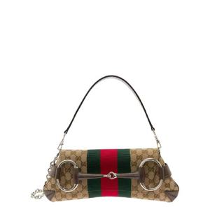 GUCCI Horsebit Brown Shoulder Bag with Web Stripe in GG Supreme Canvas Woman 764255FACM28747