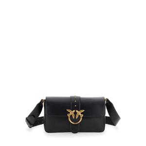 PINKO Love One Classic Black Handbag with Love Birds Metallic Plaque on the Front in Leather Woman 104524A0QOZ99Q