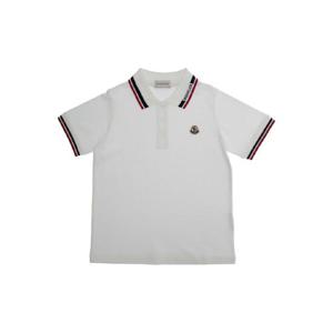 MONCLER KIDS White Polo with Lettering Logo on the Collar and Logo Patch on the Chest in Cotton Boy 8A0001289ALK034