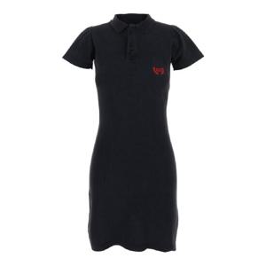 BALENCIAGA Black Mini Dress with Polo Shirt Style Collar and Logo Detail on the Front in Cotton Woman 831034TSVC71041