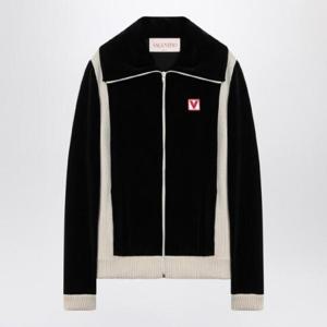 VALENTINO Chez 패치가 달린 검은색 셰닐 스웨트셔츠 6V3MF28VARA/Q_VALE-0NO