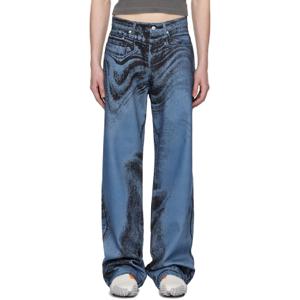 25 SS 캠퍼 랩 남성 블루   블랙 디스토트 프린트 데님 진 251552M186003