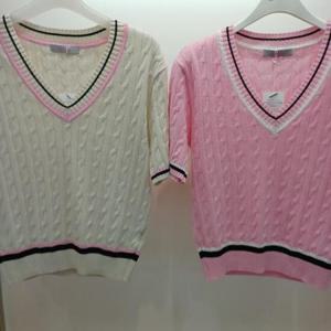 Latium HC06 깔끔한 꽈배기 이중라인 브이넥 반팔 니트티 T2523sw17