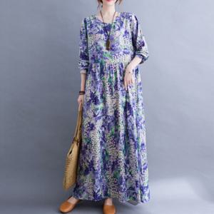 [바바라옷장]239022 - 린넨 면 긴팔 롱 원피스/빅사이즈/루즈핏/