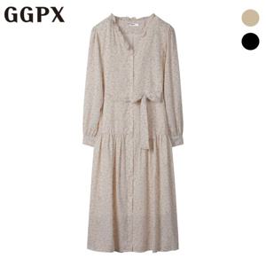 [GGPX] 프릴 V넥 플라워 롱 리본 원피스 (GP2OP040F)